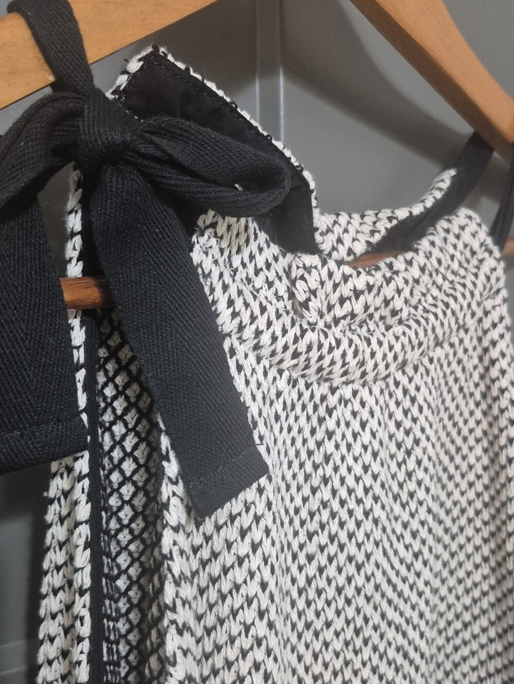 Madewell Knit Tie Shoulder Sleeveless Top XS Black White Cotton Blend - Picture 3 of 6